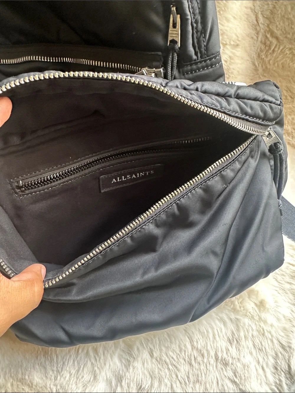 All Saints Black Nylon Backpack with fanny bag attached 2 in 1 pack